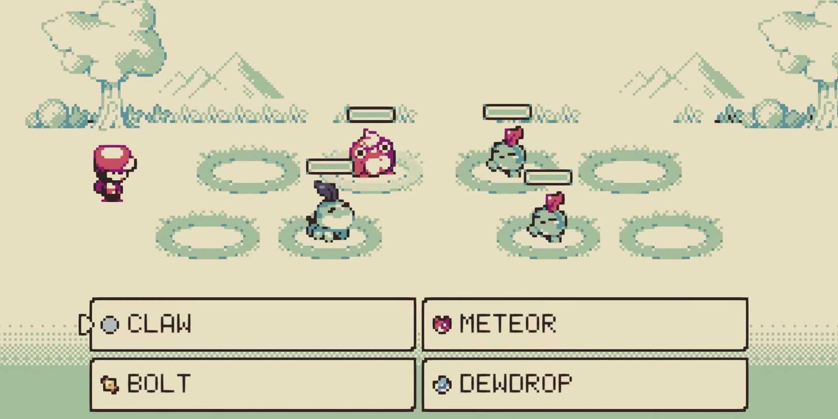 A MoN battle in Monsterpatch sees two MoNs face two wild MoNs.