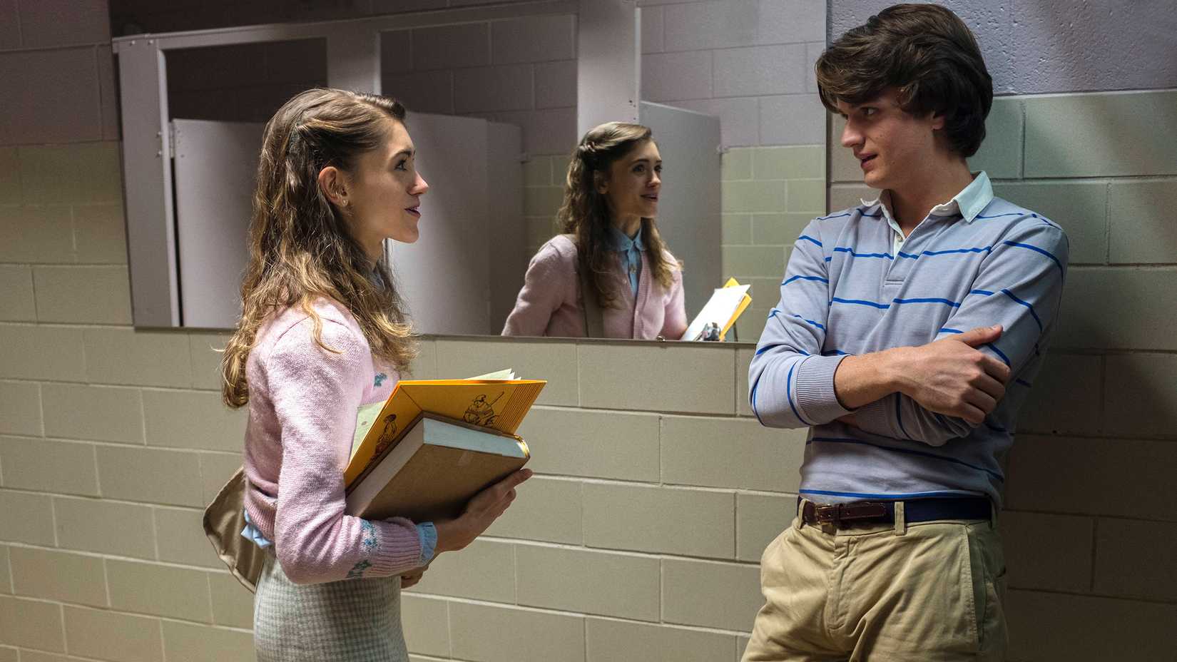 Nancy and Steve in a bathroom in Stranger Things season 1