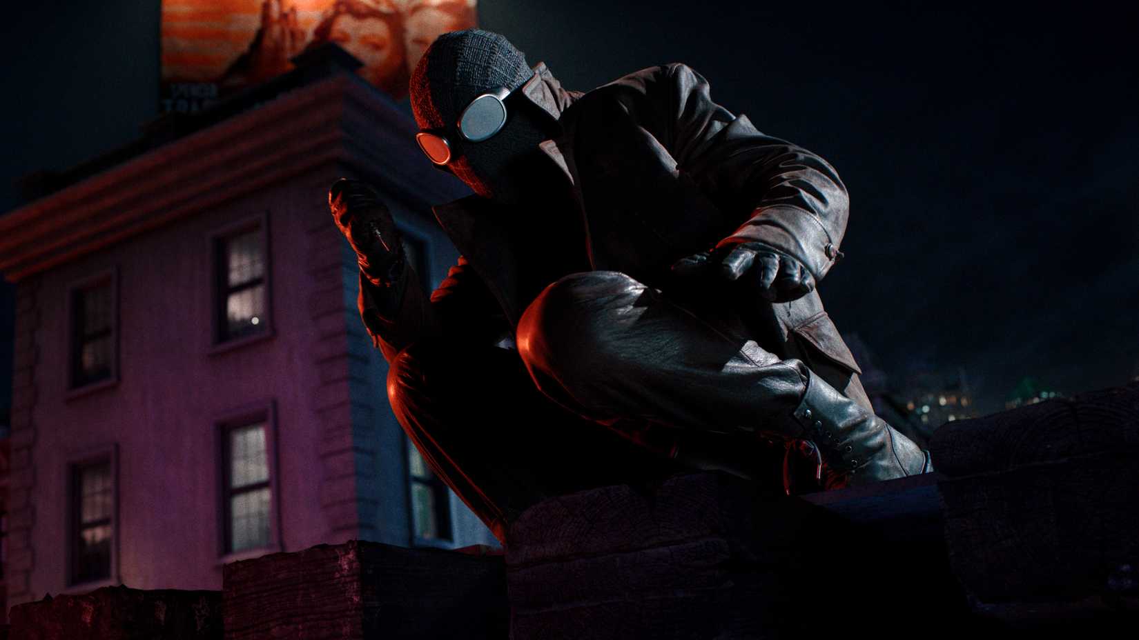 Spider-Noir crouches on the top of a building looking down in Prime Video's Spider-Noir