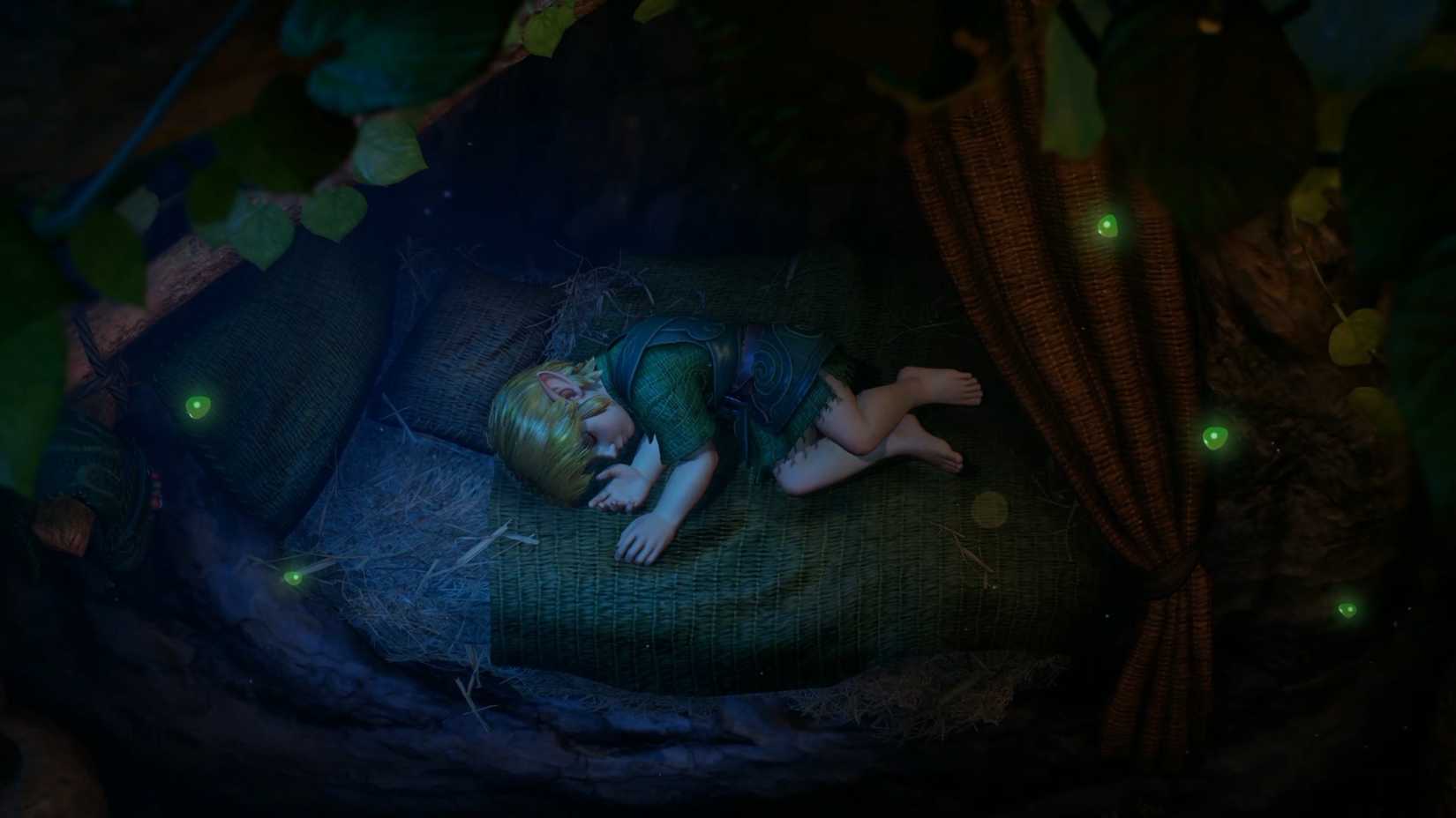 Overhead shot of Link asleep in his bed in the Ocarina of Time remake.