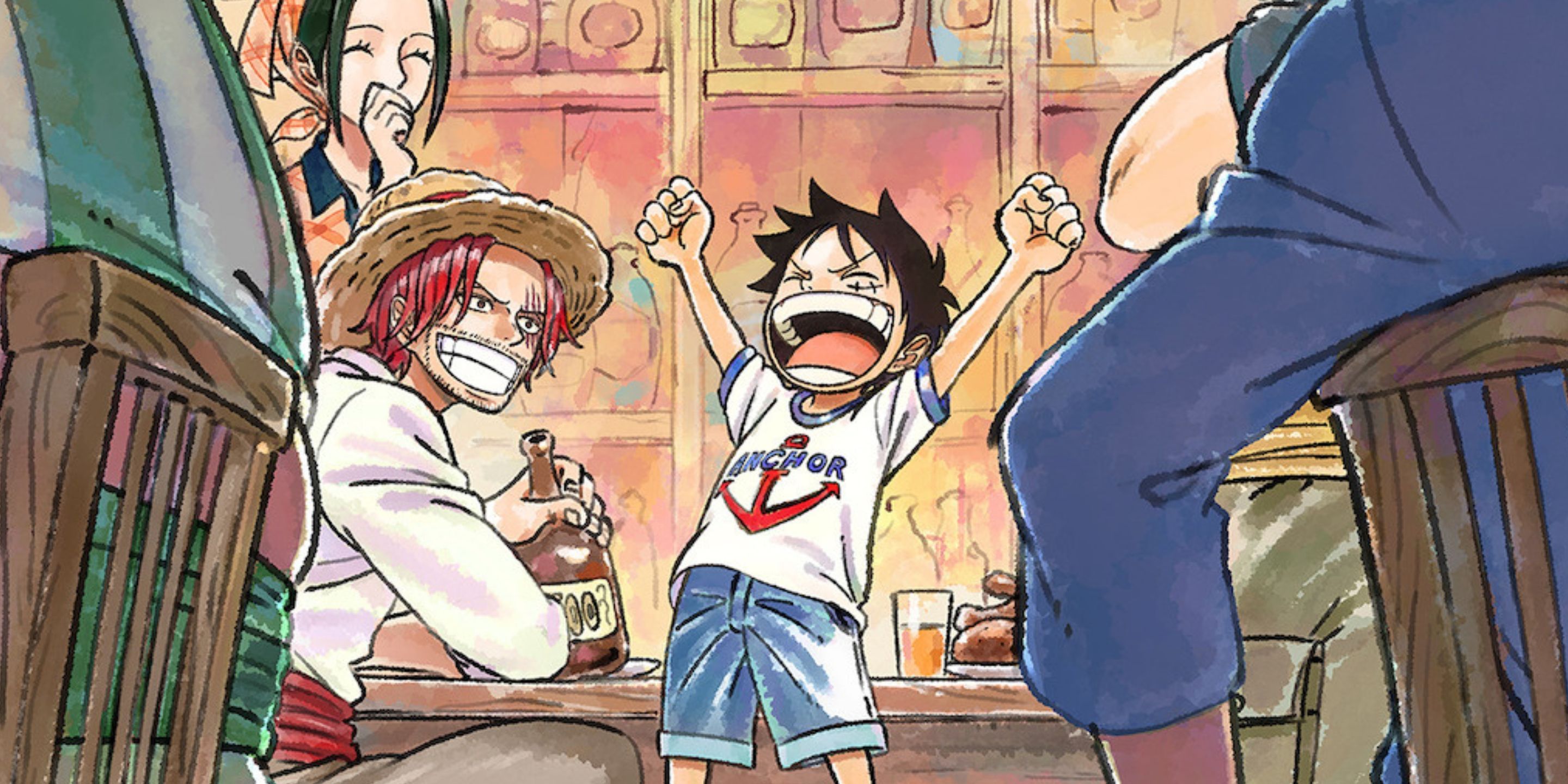 Official artwork of Shanks and young Luffy from Netflix's The One Piece