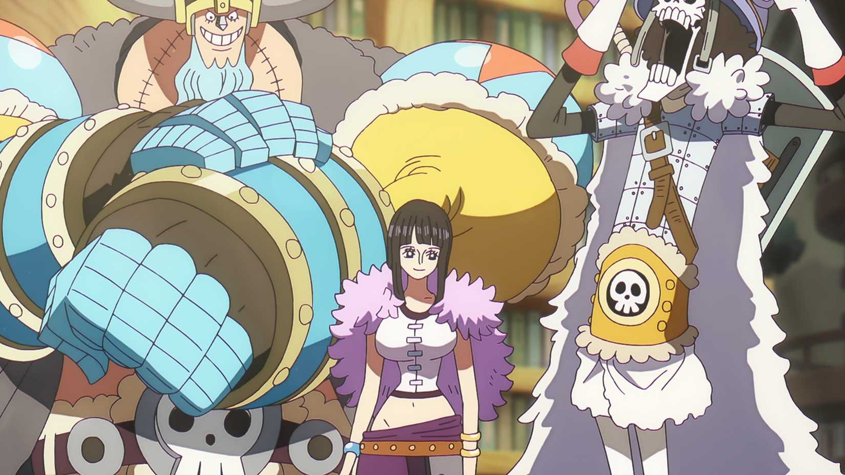 Robin, Franky, and Brook in their new outfits