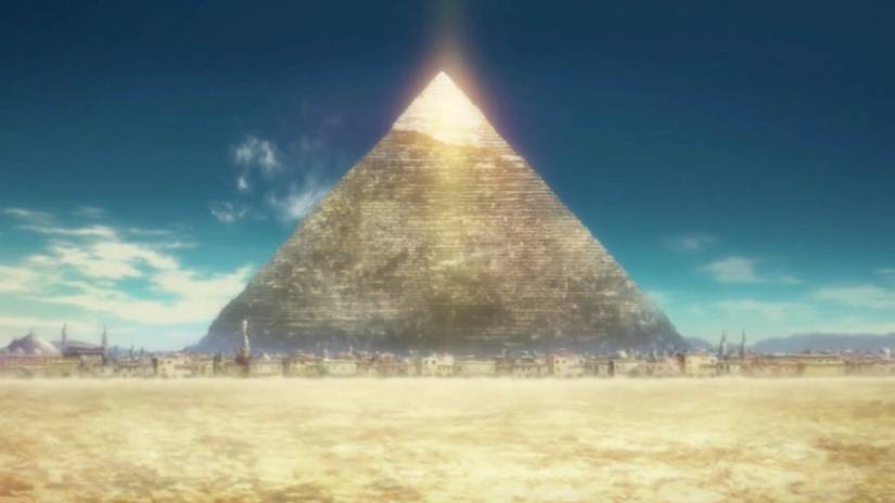 persona 5 royale futaba's palace in the shape of a pyramid in a desert