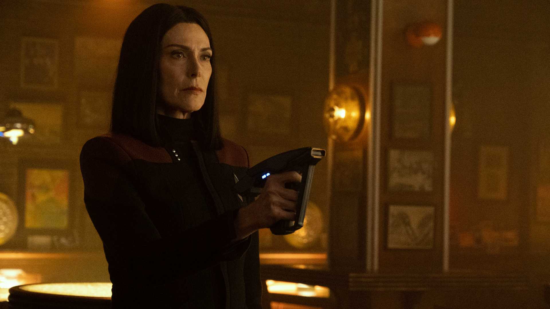 Ro Laren pointing a phaser in Star Trek Picard