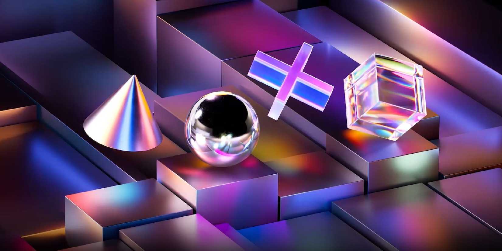 PlayStation buttons as crystals on a prismatic background