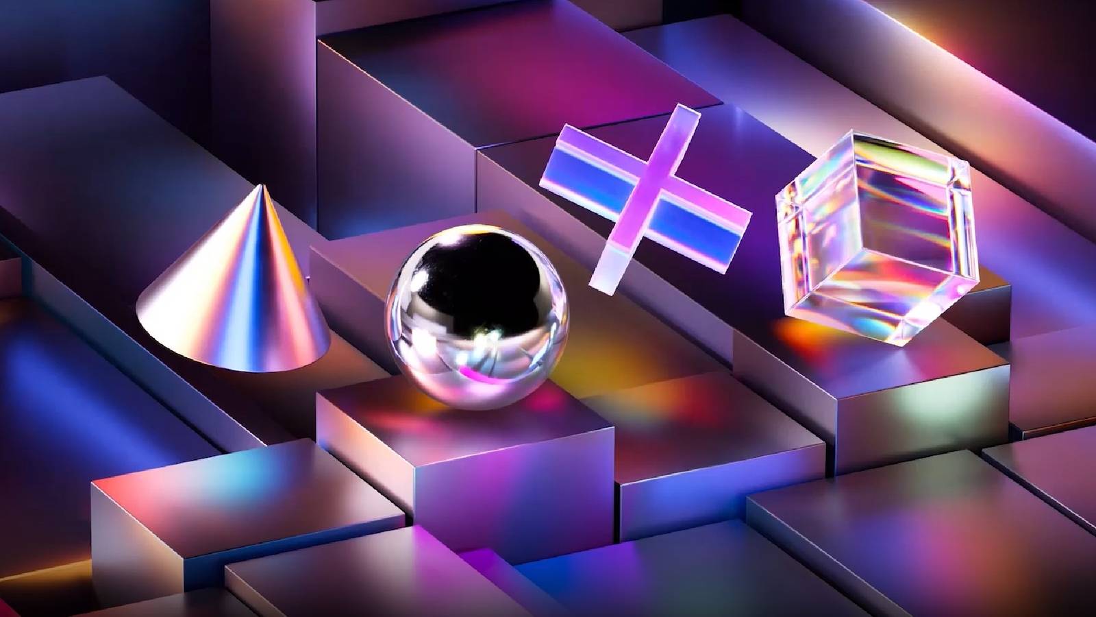 PlayStation buttons as crystals on a prismatic background