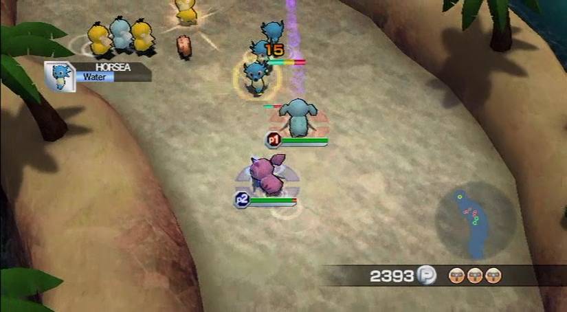 צילום מסך של Pokemon Rumble של פוקימון במיקום דמוי מערה