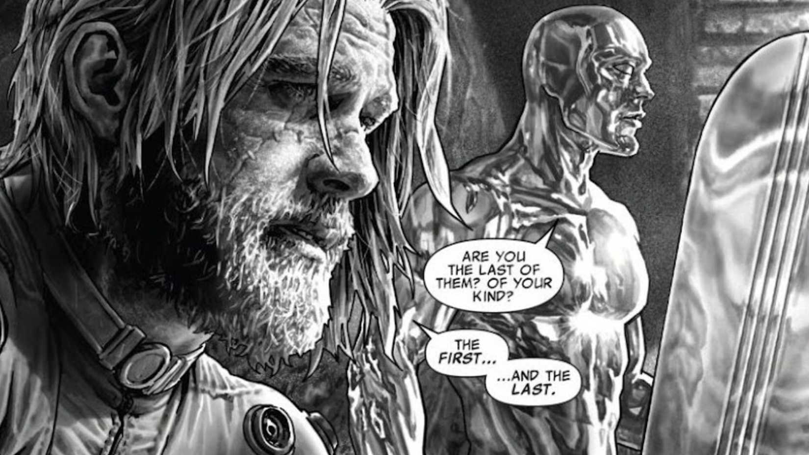 post-apocalyptic jim hammond, aka human torch, talks to silver surfer