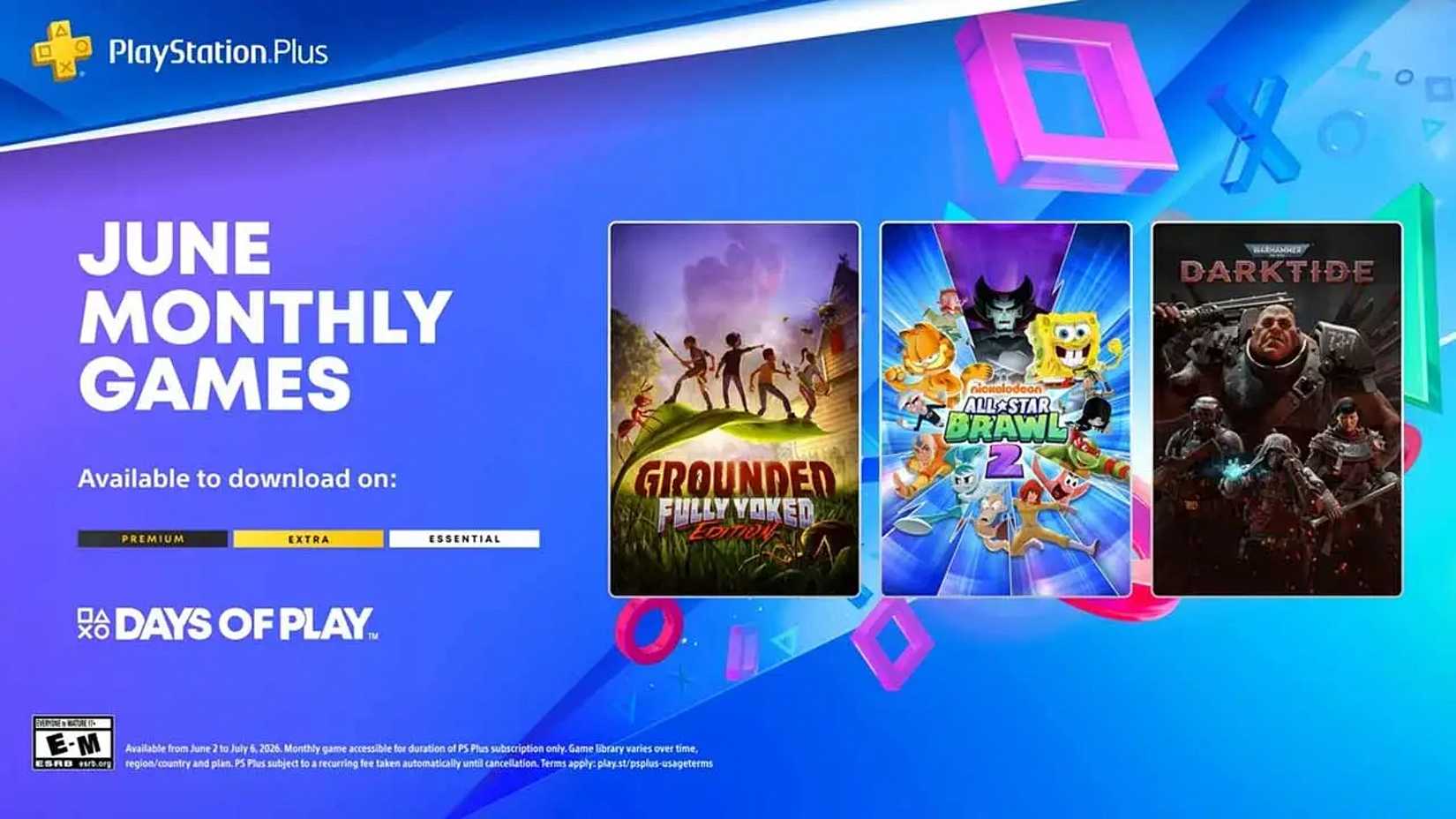 An infographic of the available games through PS Plus in June 2026.