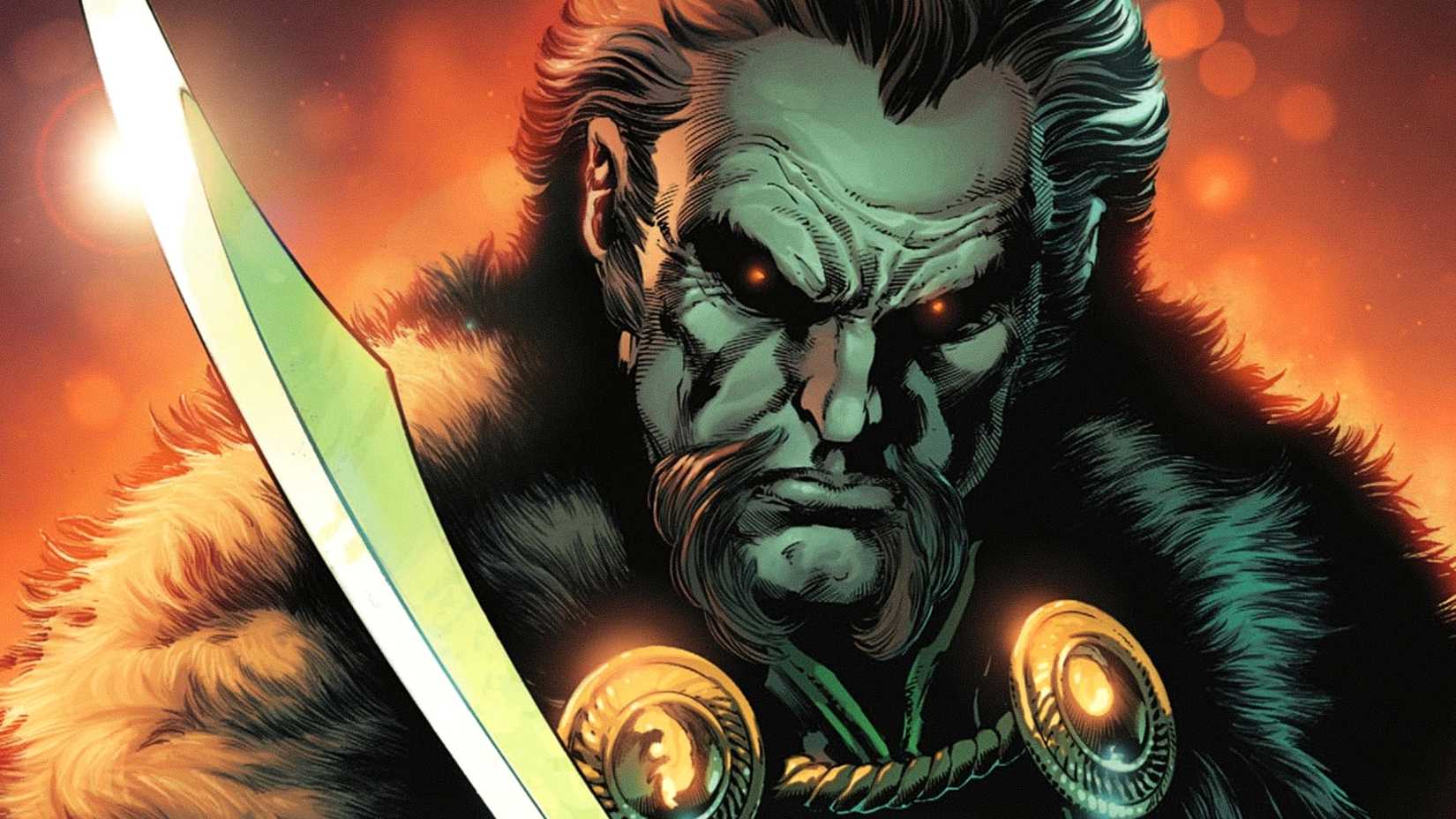 Ra's al Ghul's eyes glow red as he wields a sword
