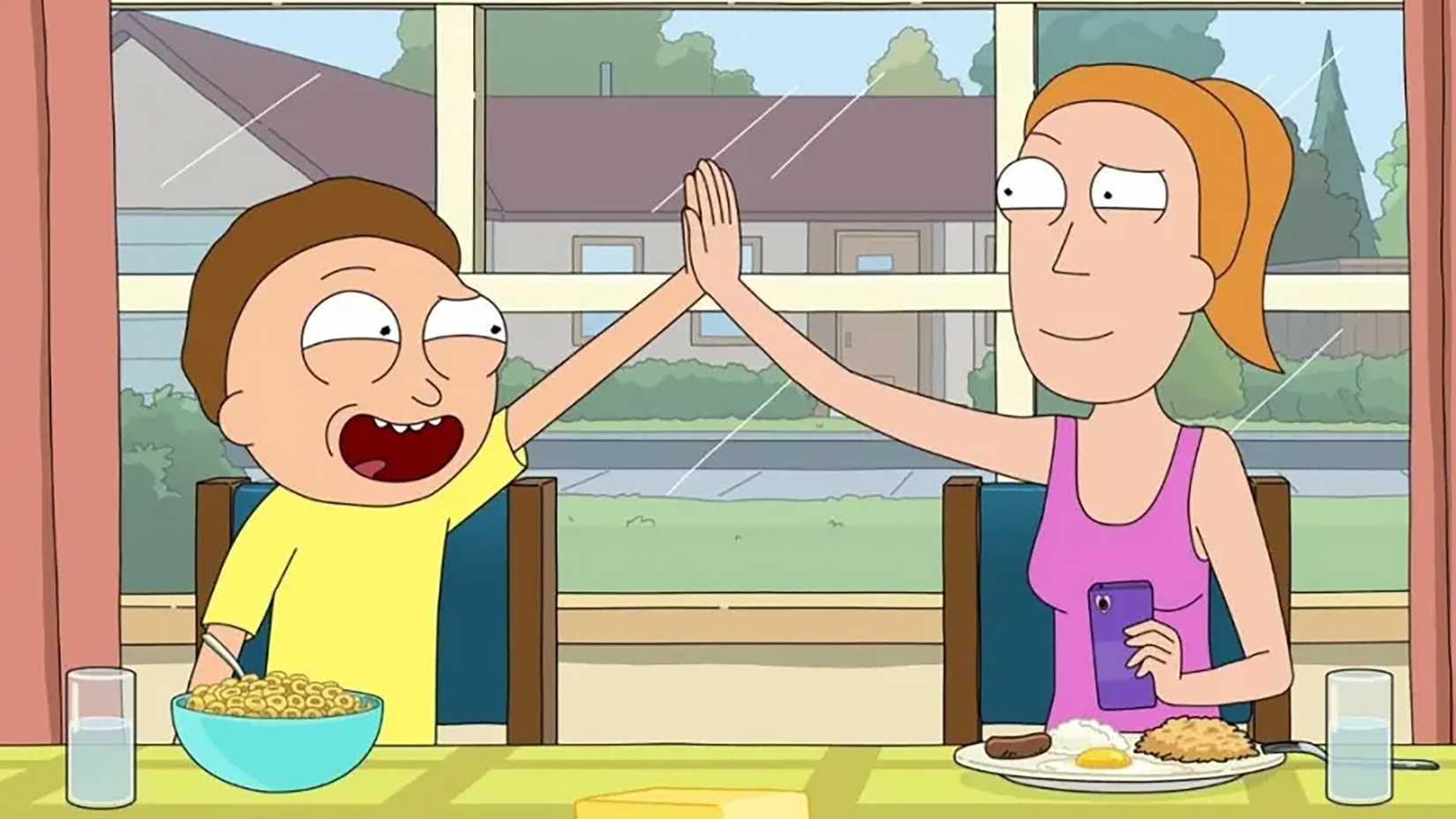 Rick and Summer high-fiving in Rick and Morty season 8