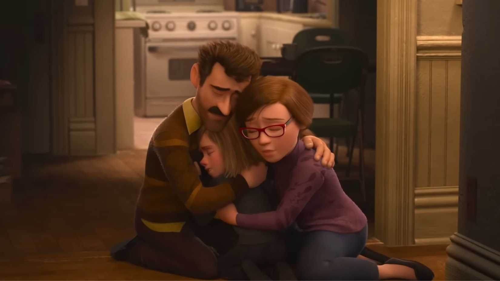 Riley hugging her parents in Inside Out
