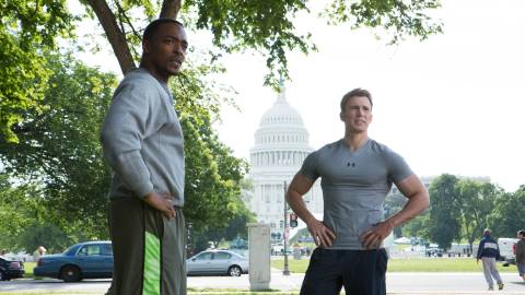 Anthony Mackie as Sam Wilson aka Falcon and Chris Evans as Steve Rogers aka Captain America in Captain America: The Winter Soldier