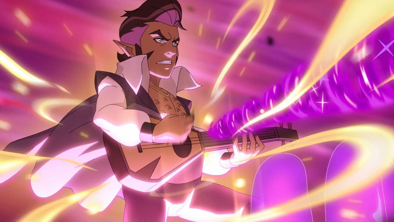 Scanlan playing a lute in The Legend of Vox Machina.