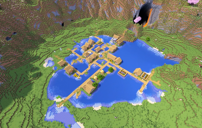 Minecraft village on an island