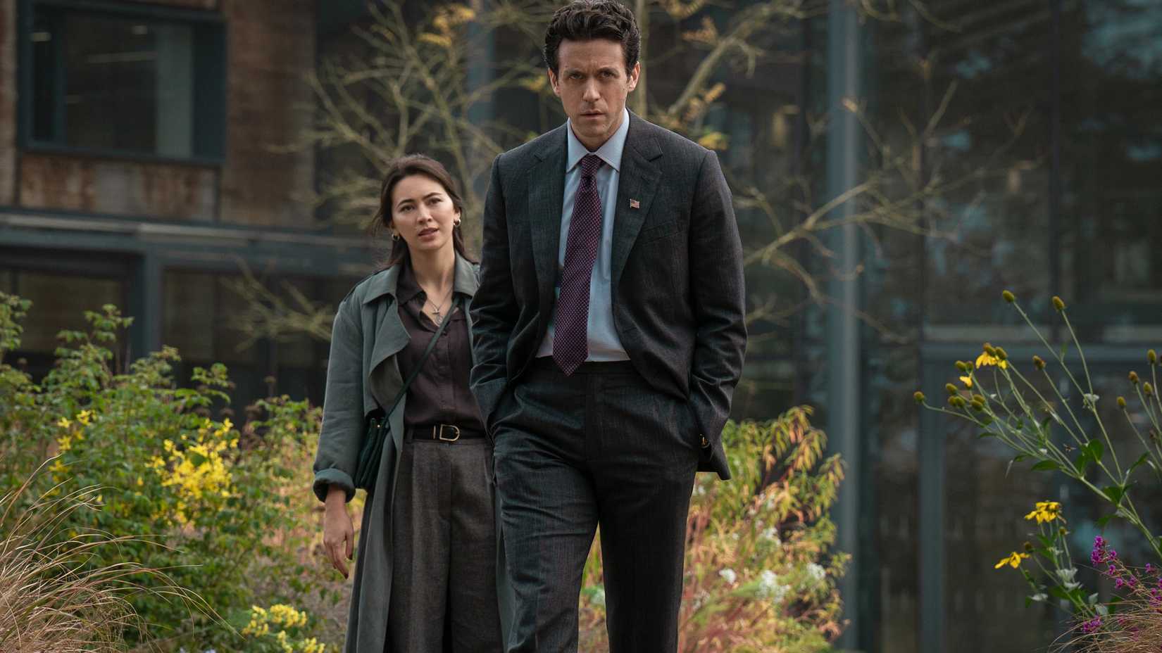 Ashley Zukerman and Jessica Henwick looking concerned in Silo season 3