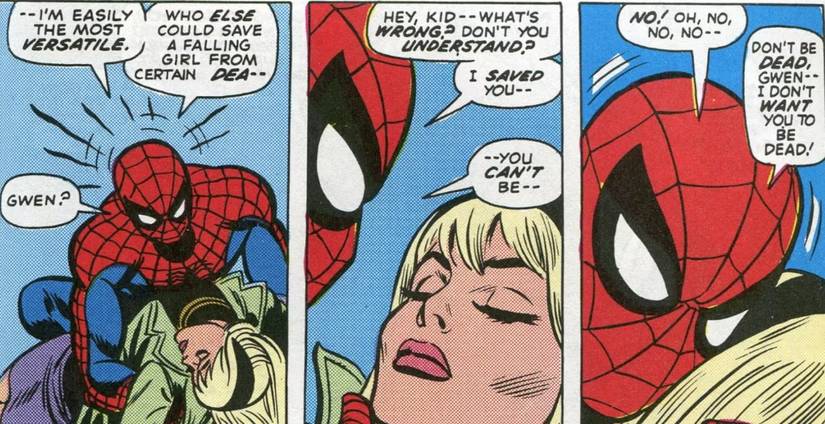 Spider-Man realizes with horror that Gwen Stacy is dead