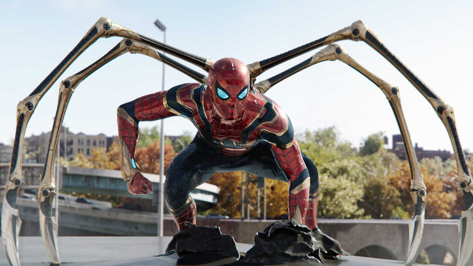 Spider-Man wearing the Iron Spider suit in Spider-Man: No Way Home