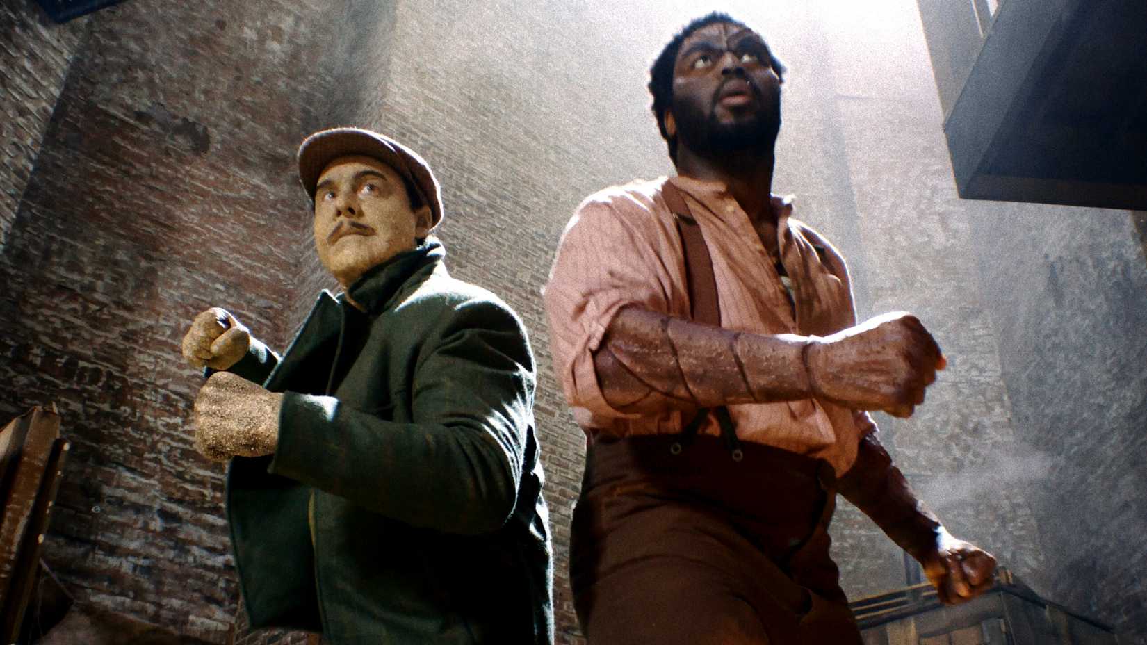 Flint Marko and Lonnie Lincoln with their fists cocked in Spider-Noir