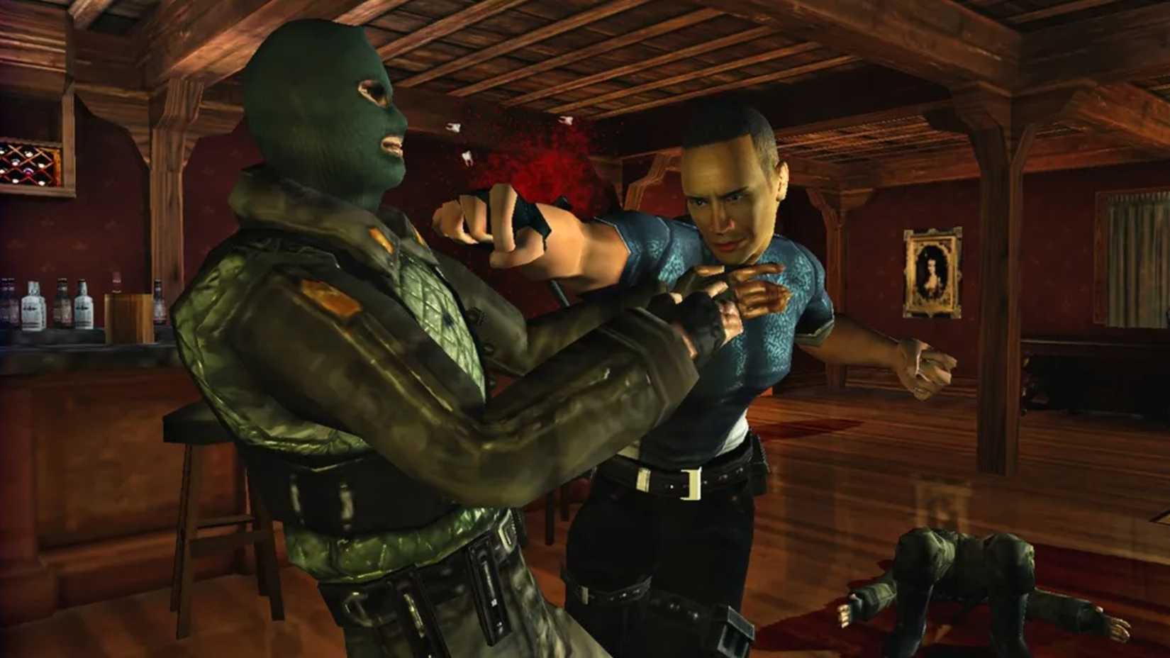 Decker punches a thug in SpyHunter Nowhere to Run