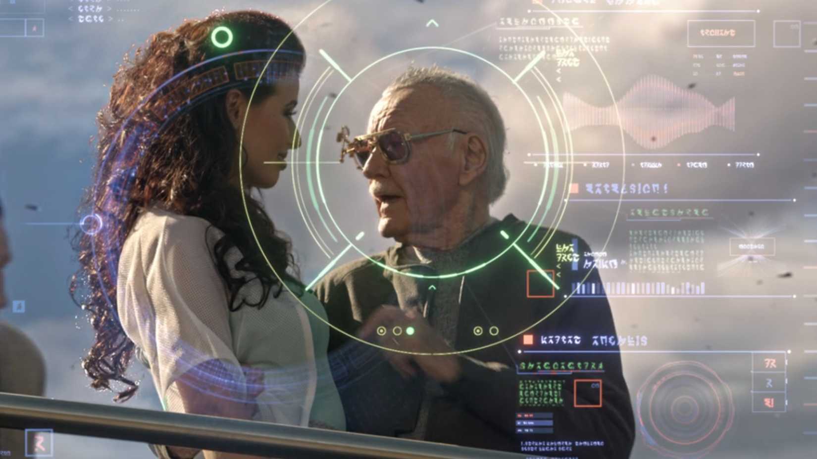 Stan Lee talks to a woman in Guardians of the Galaxy