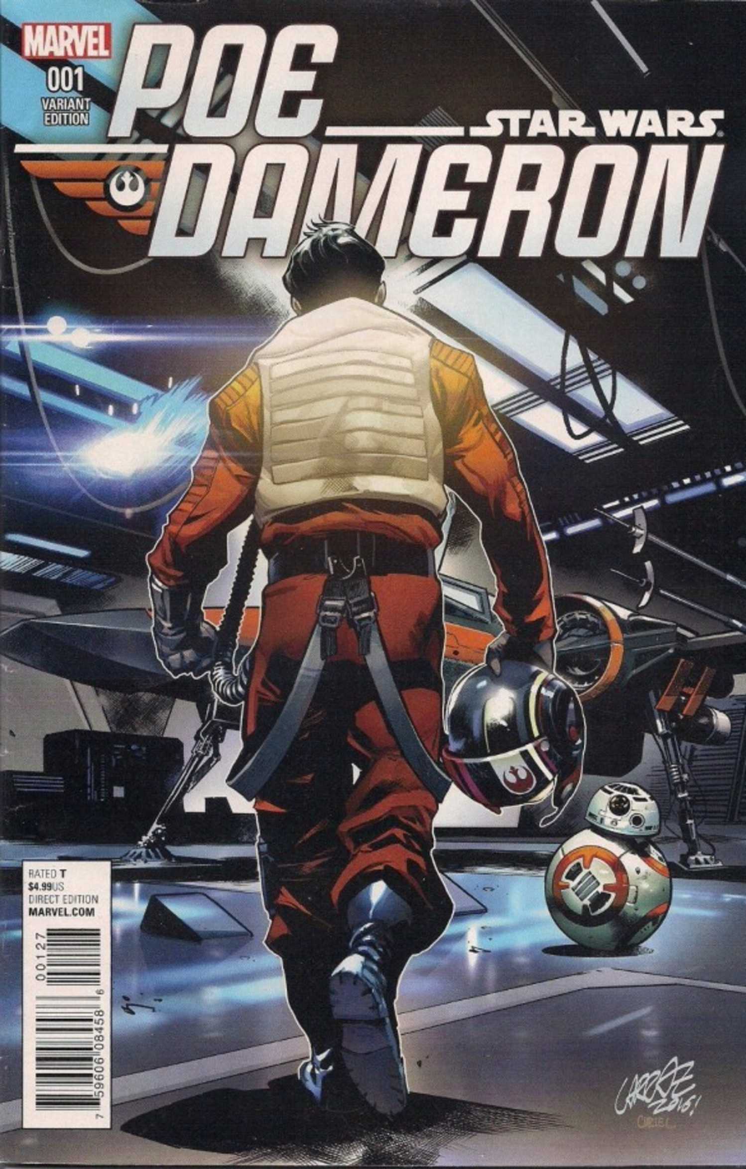 Star Wars Poe Dameron #1 variant cover, Poe walking toward his X-Wing