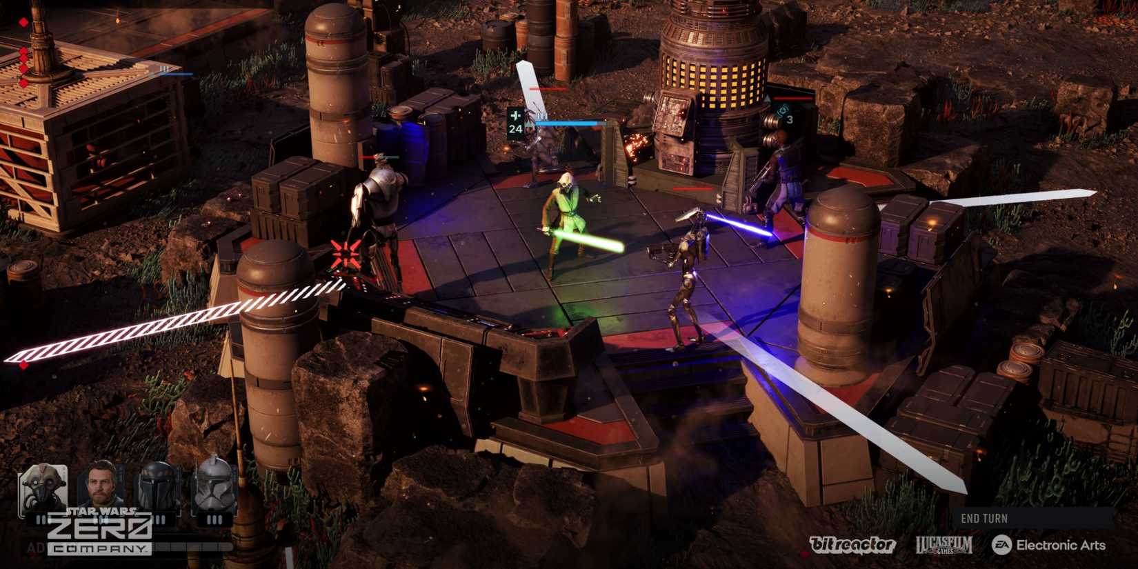 Gameplay in Star Wars Zero Company shows characters fighting to destroy a comms station.