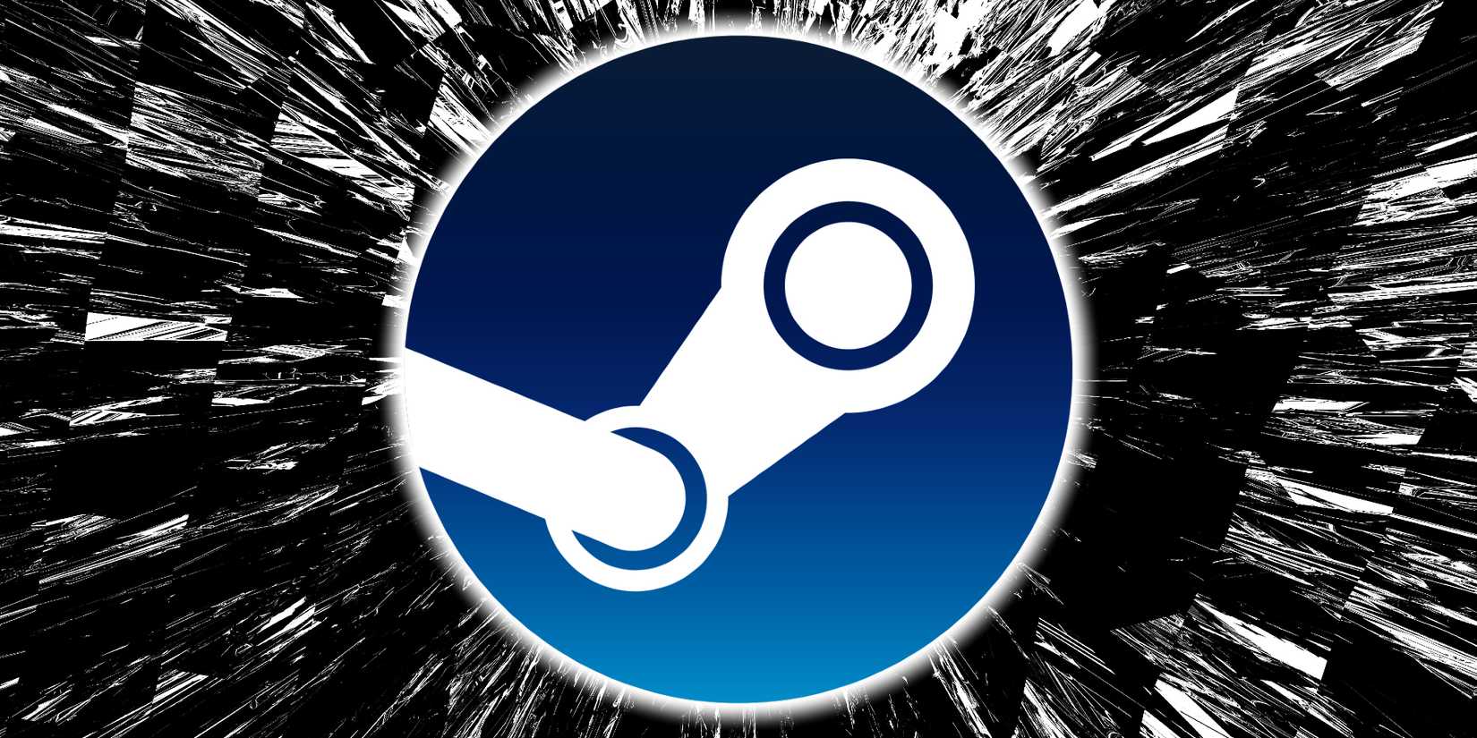 The Steam logo is superimposed over a black and white blast in the background.