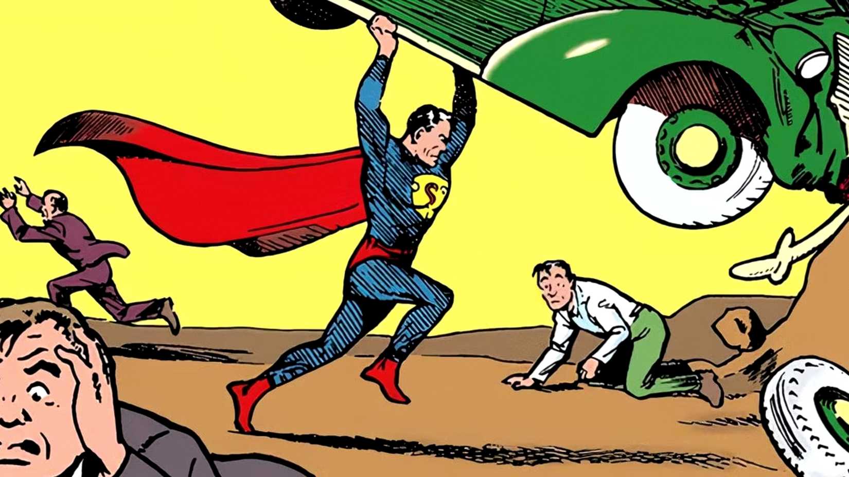 Superman breaks a car in Action Comics #1 cover
