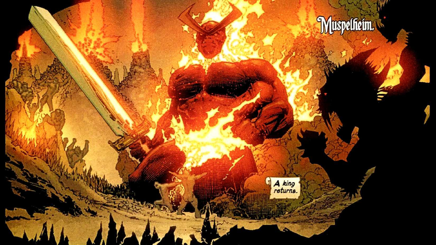 Surtur wields the Twilight Sword in Muspelheim