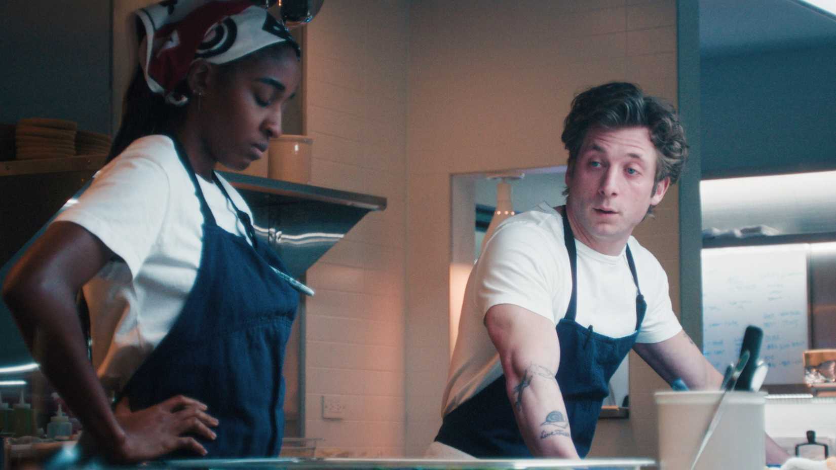 Sydney and Carmy in the kitchen during The Bear season 5