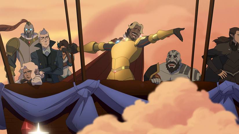Tary singing while Vox Machina look annoyed in The Legend of Vox Machina season 4 YT