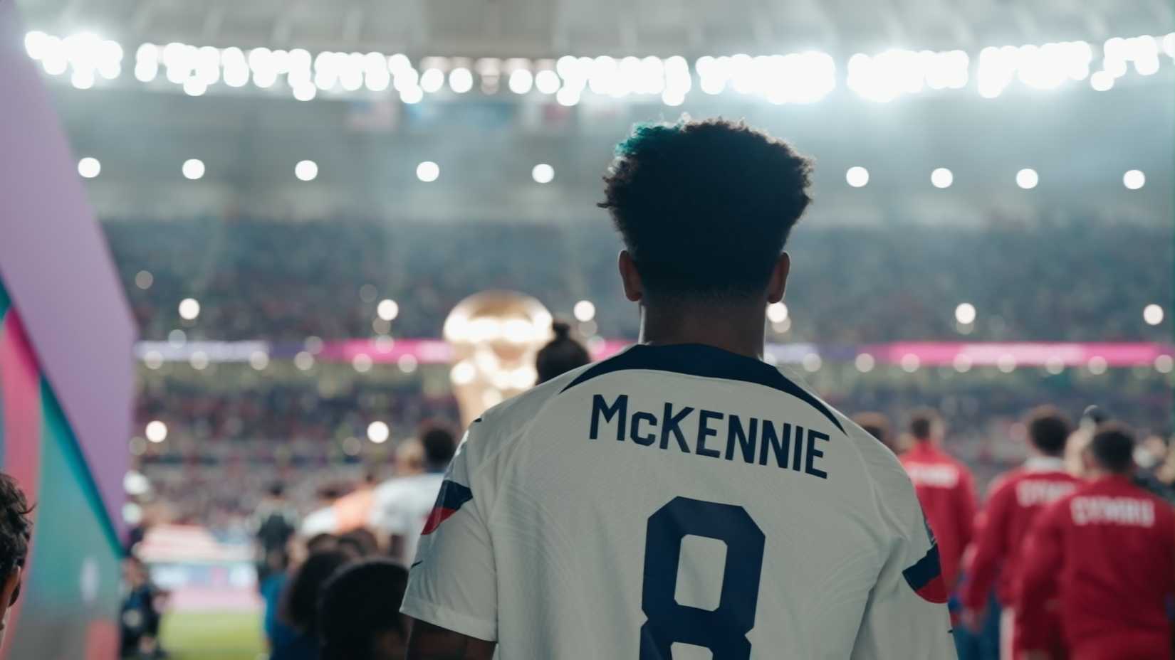 Weston McKennie walking out into a stadium for the United States national soccer team