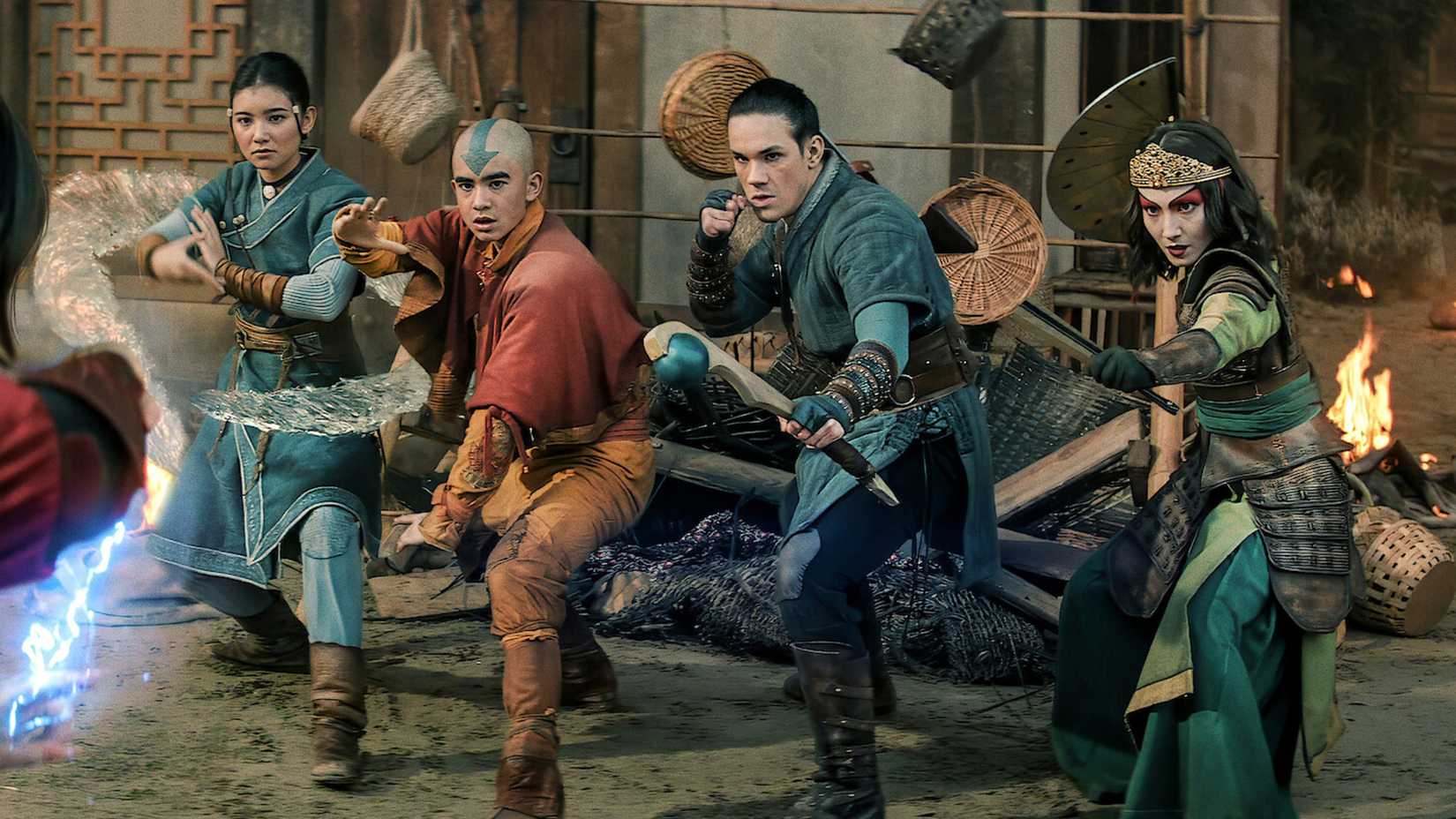 Team Avatar facing off against Azula in Netflix's Avatar The Last Airbender season 2