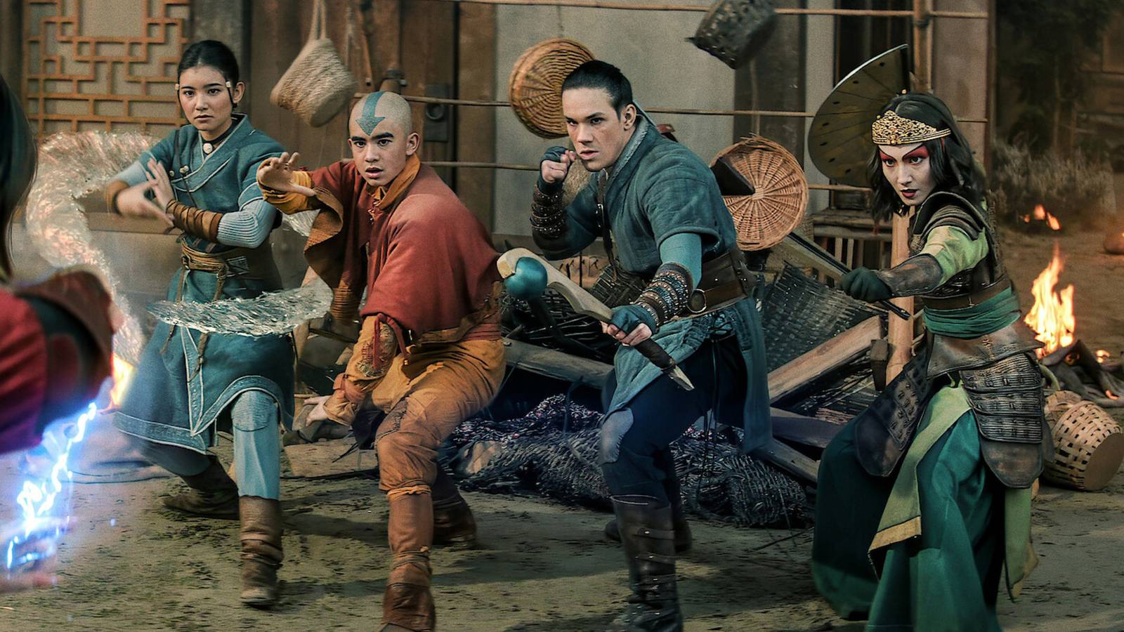 Team Avatar facing off against Azula in Netflix's Avatar The Last Airbender season 2