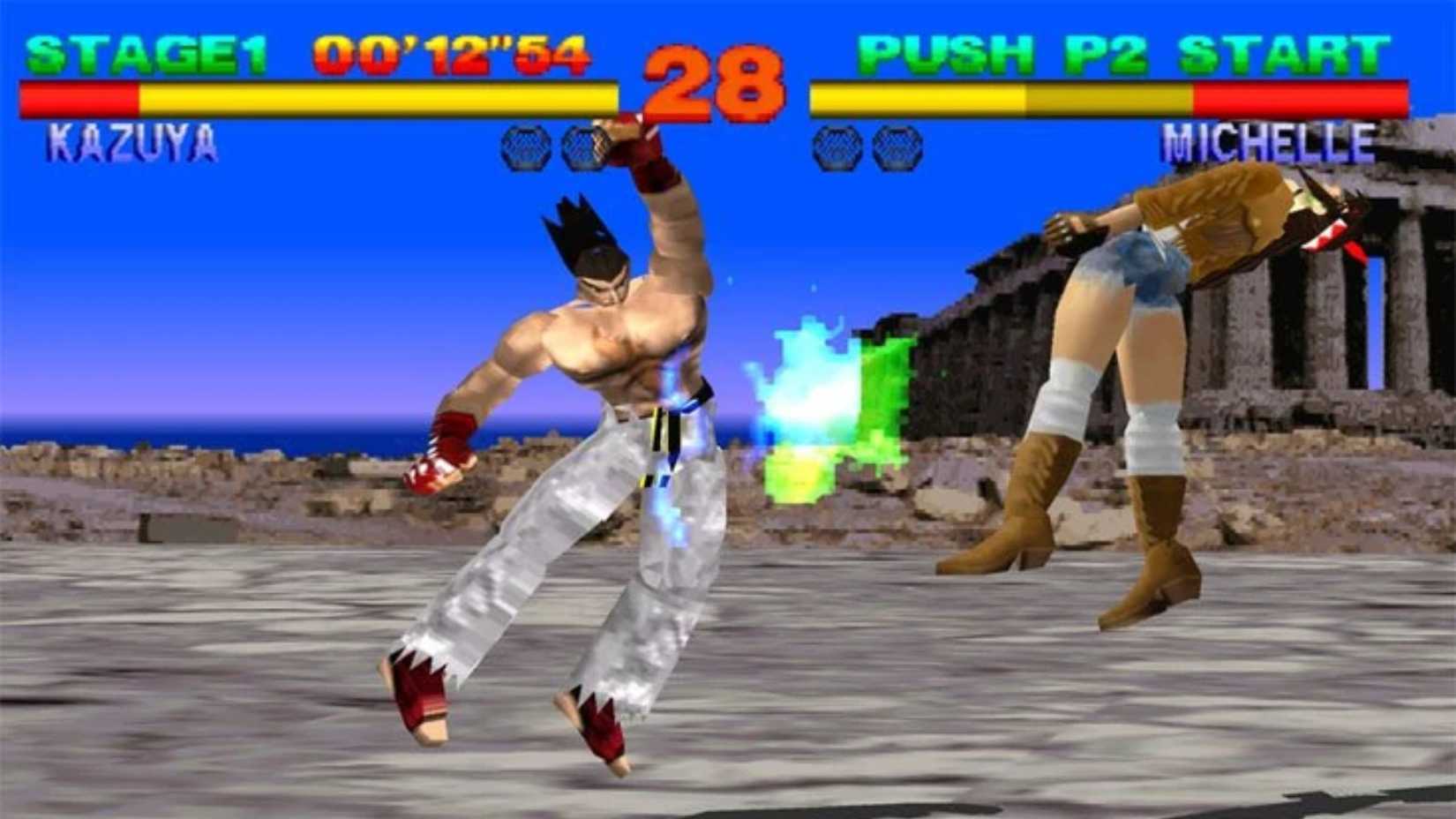 Kazuya punching Michelle in Tekken 1.