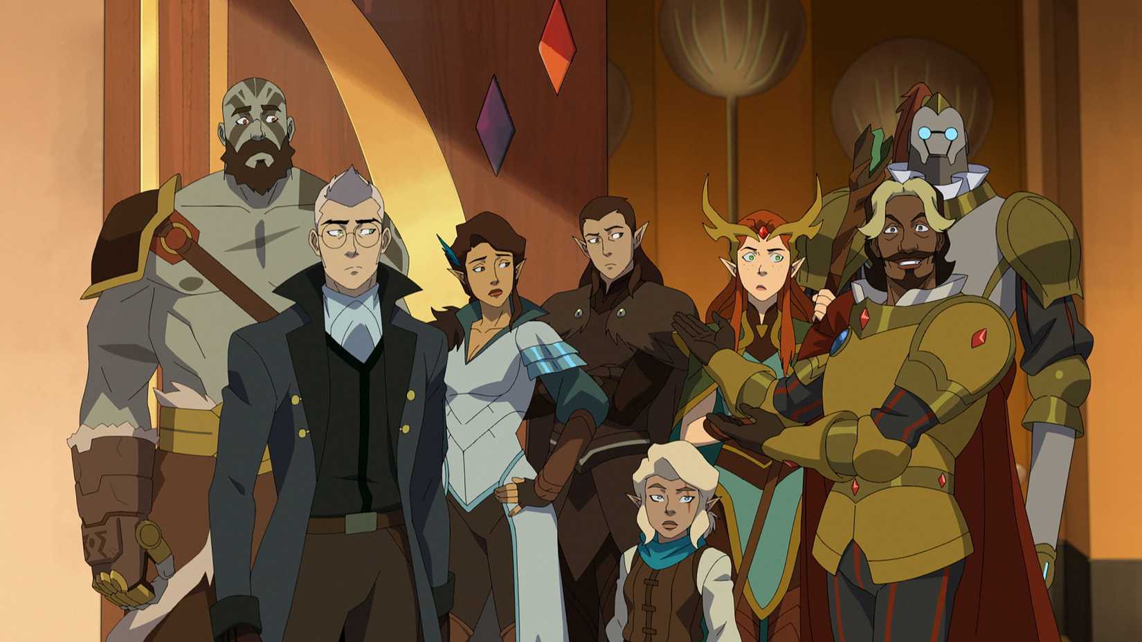 The group looking awkwardly at Taryon in The Legend of Vox Machina season 4