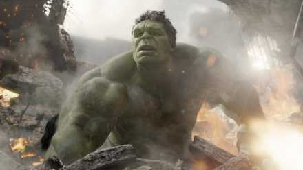 The Hulk looking dismayed surrounded by rubble in The Avengers