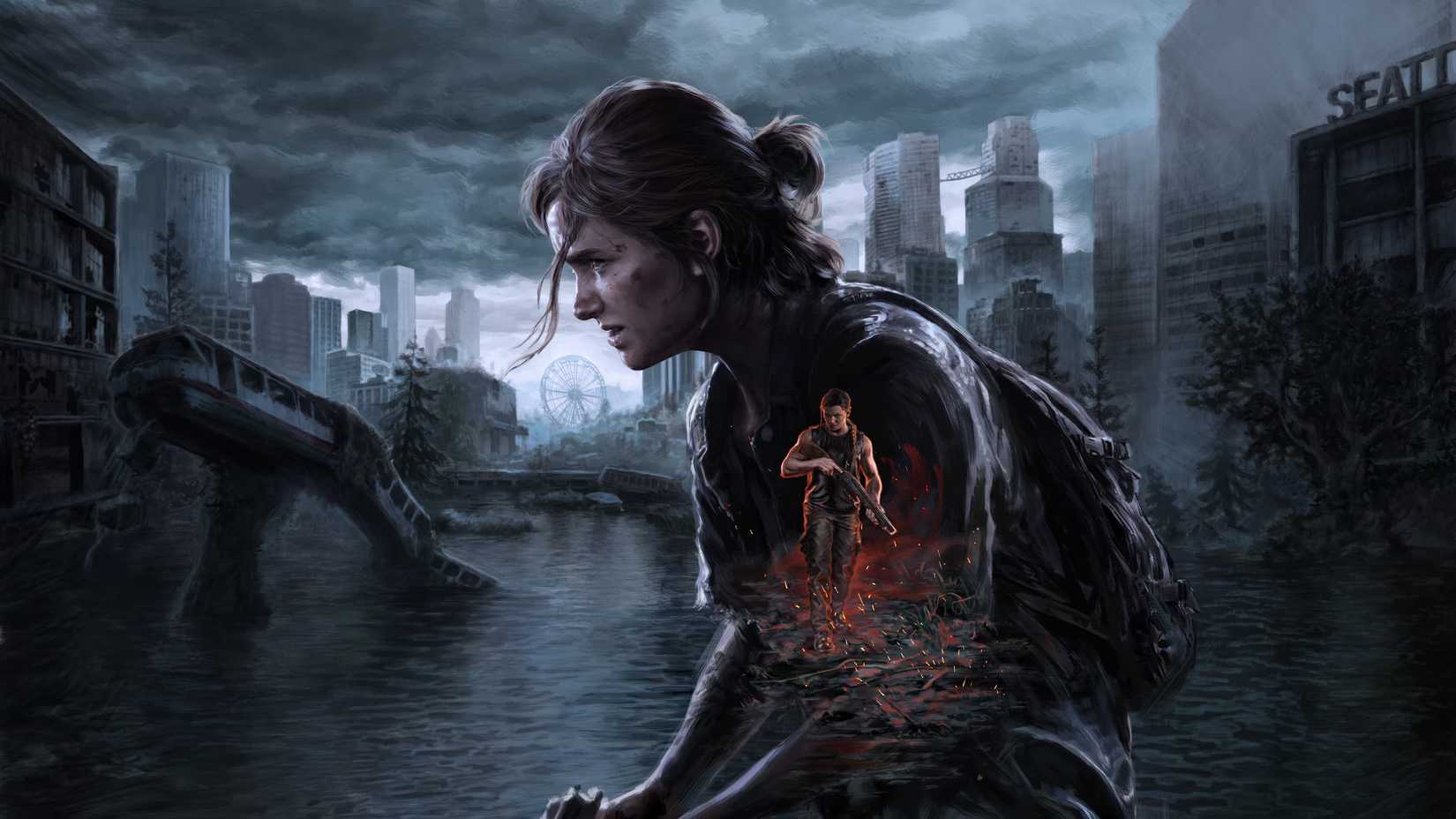 The Last of Us Part 2 remastered promotional image with Abby superimposed over Ellie.