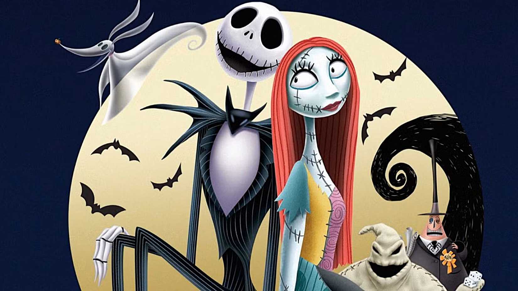 The Nightmare Before Christmas Sally and Jack, full moon in background