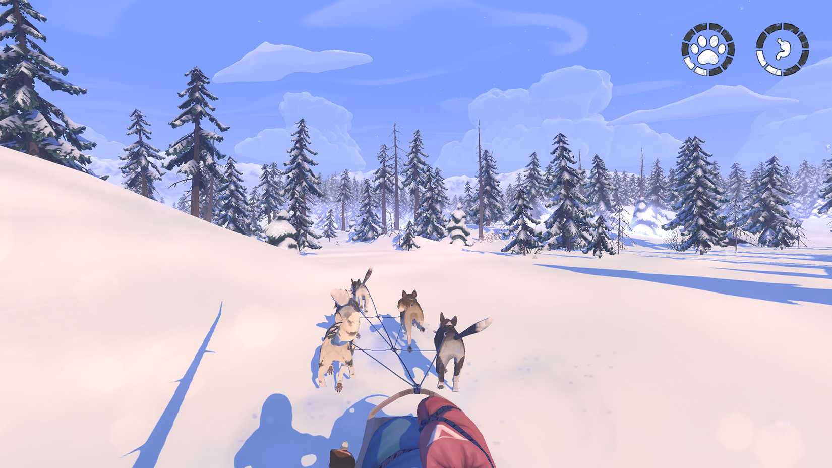 Dogs leading the player's sled in The Red Lantern.