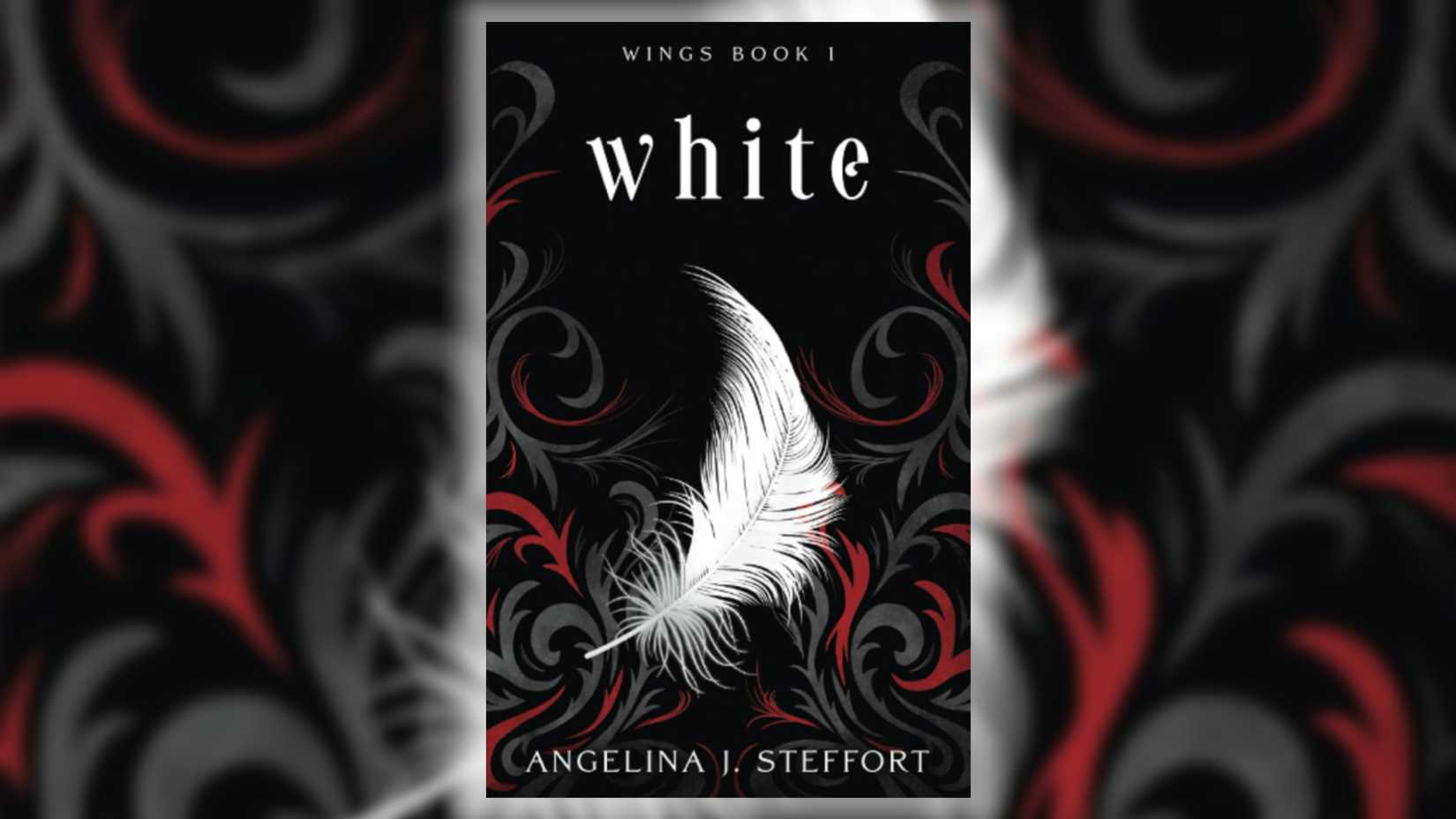 The White book cover shows a white feather with gray and red swirls behind it