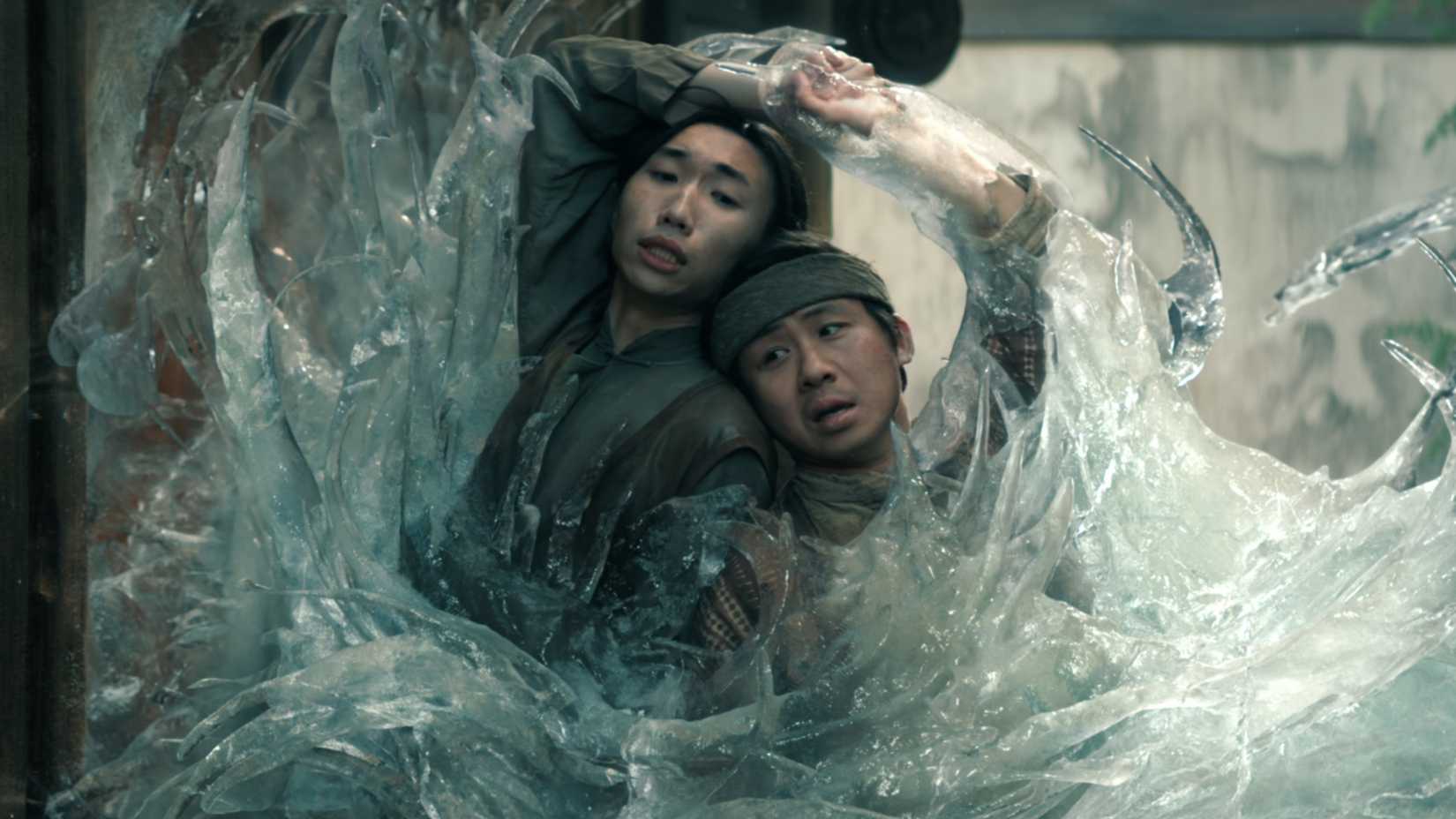 Two men frozen together in Netflix's Avatar The Last Airbender