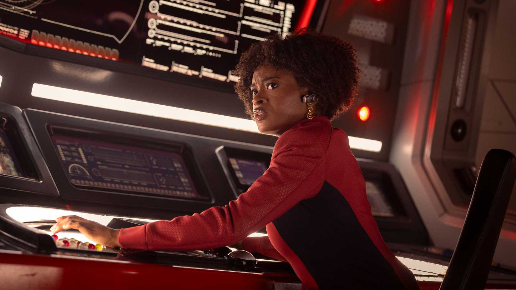 Uhura looking concerned in Star Trek Strange New Worlds