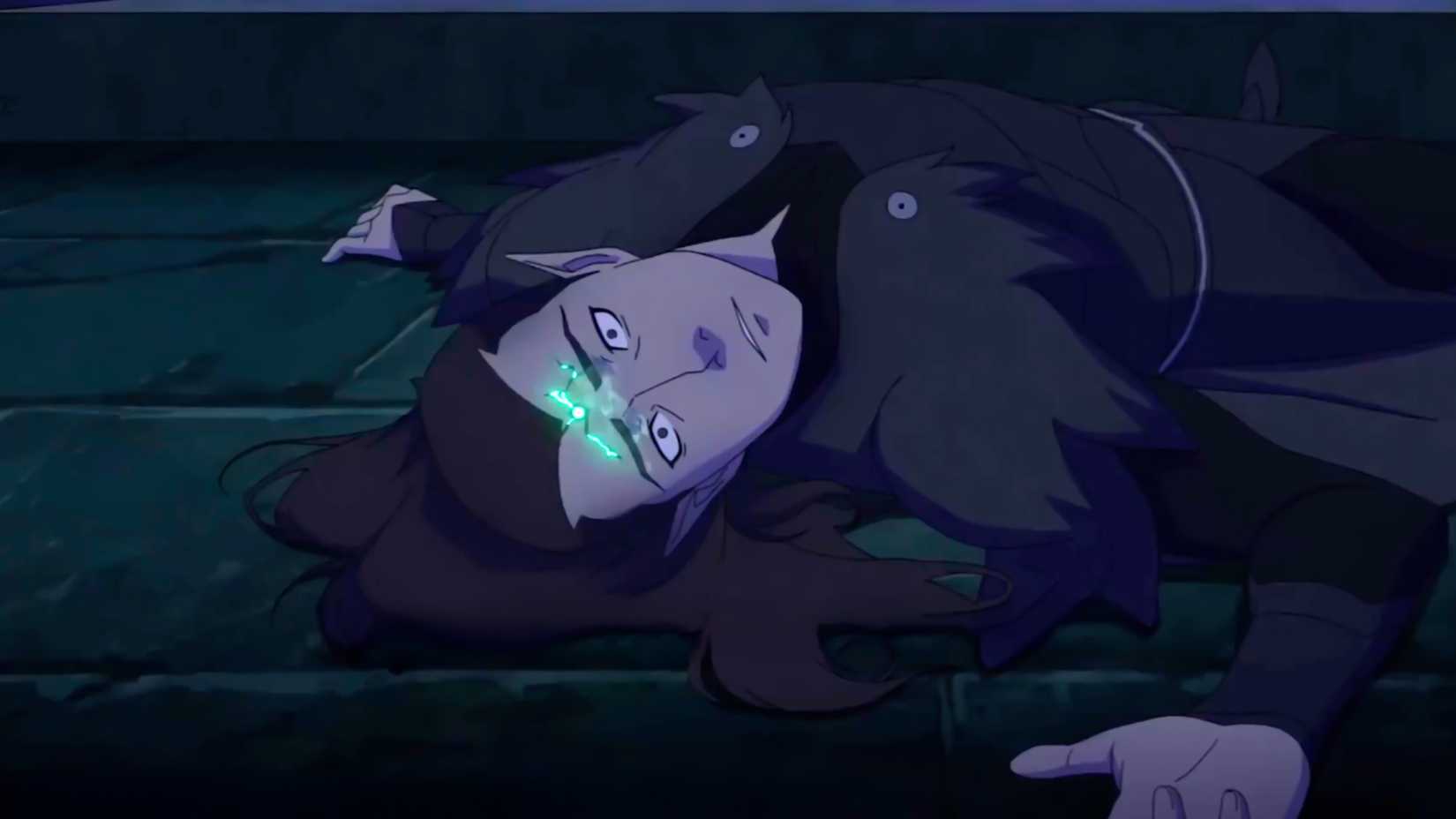 Vax laying dead and starting to disintegrate in The Legend of Vox Machina season 4