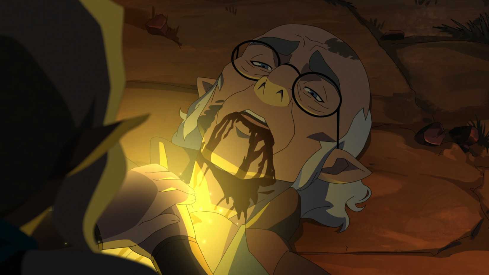 Wilhand Trickfoot dying as Pike tries to save him in The Legend of Vox Machina season 4