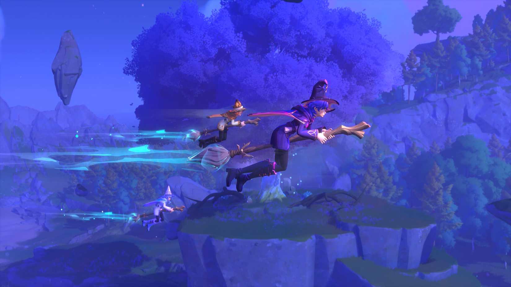 Players flying on their brooms in Witchspire.
