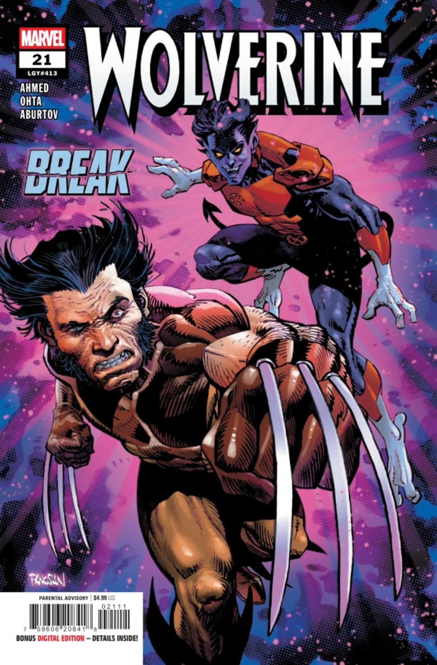 Wolverine #21, Logan and Nightcrawler against a cosmic backdrop