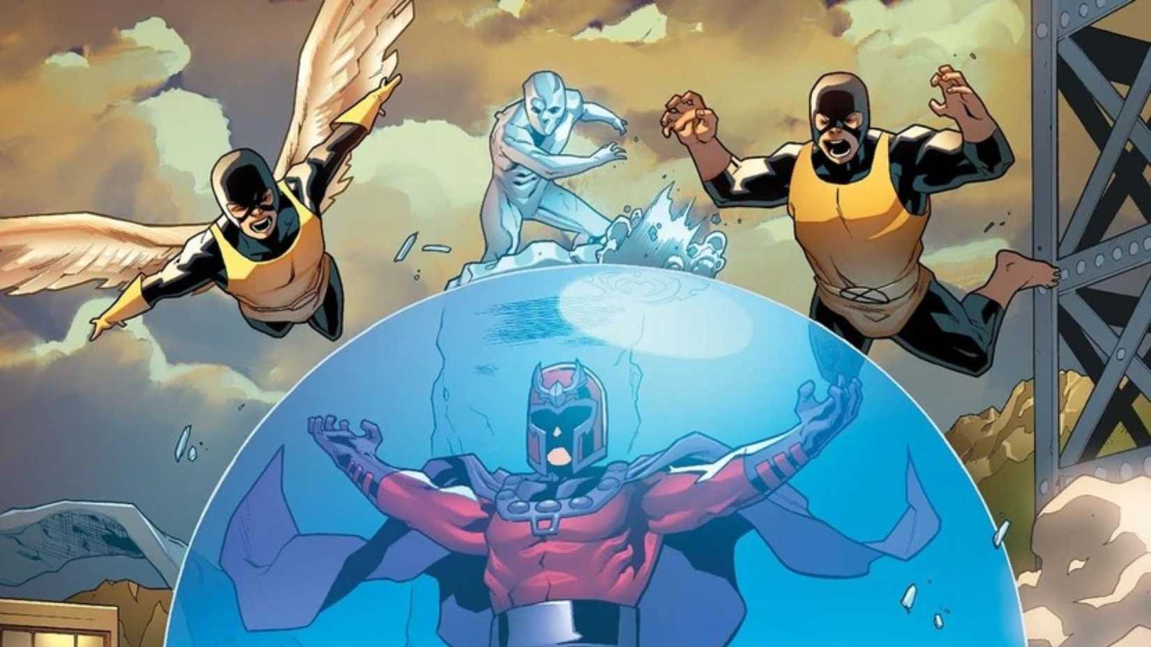 Magneto blocking a group of X-Men in art from X-Men's Marvel Multiverse Role-Playing Game Expansion.