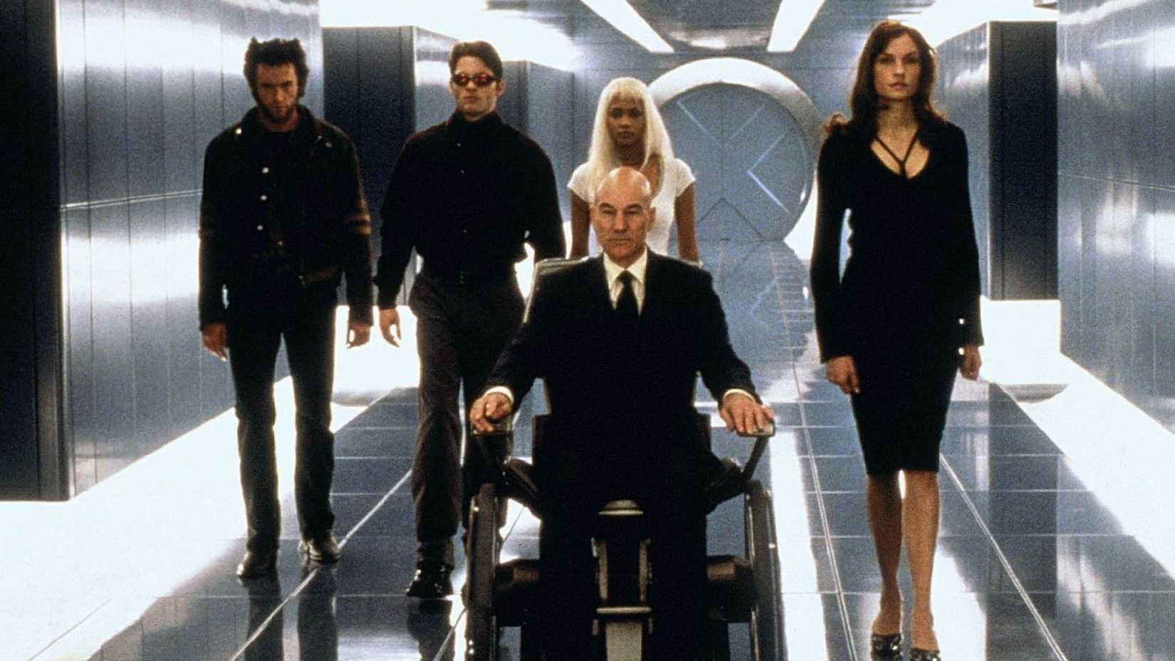 Wolverine, Cyclops, Storm, Professor X, and Jean Grey going through Cerebro hallway